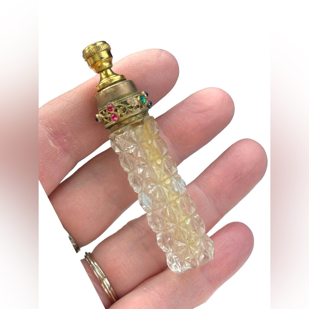 Antique cut glass fancy ornate art deco perfume dabber small bottle